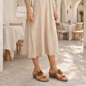 L’Artiste Shayla Floral Leather Wedge Sandals Boho Artsy Comfort Size 40/US 9